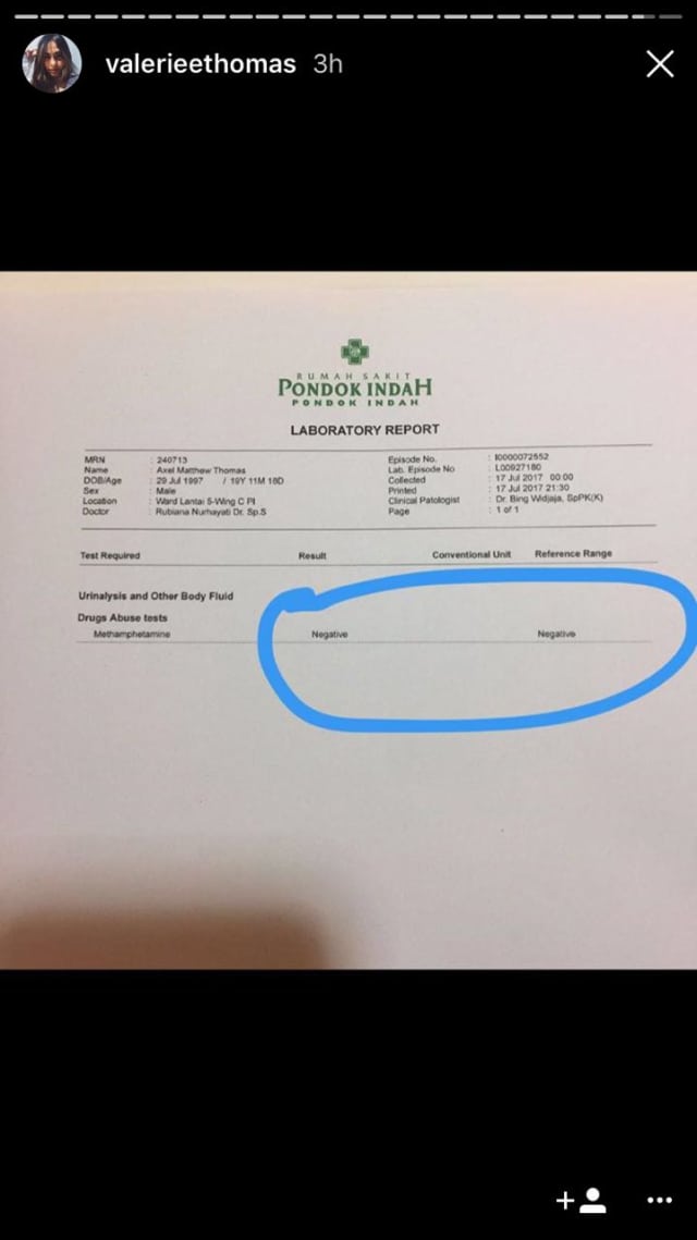 AXEL MATTHEW THOMAS DI TES URINE HASILNYA NEGATIF NARKOBA