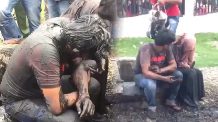 Video Warga Gerebek Sepasang Muda-Mudi dan Disiram Air Comberan